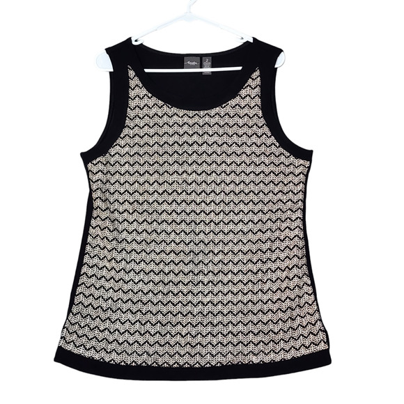 Travelers By Chicos Womens Tank Top Sz Large Black Champagne Sparkle Herringbone - Picture 1 of 8